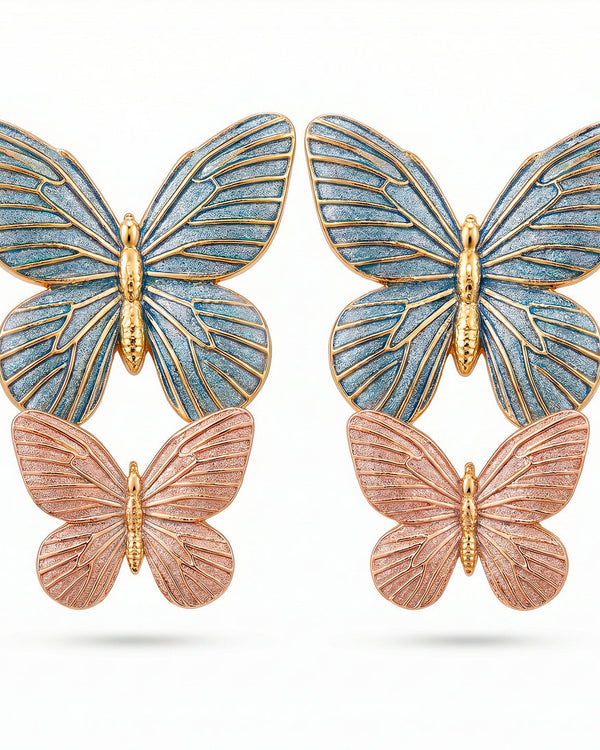zewellsharbour Earrings Anti-Tarnish Blue and Pink Enamel Butterfly Danglers