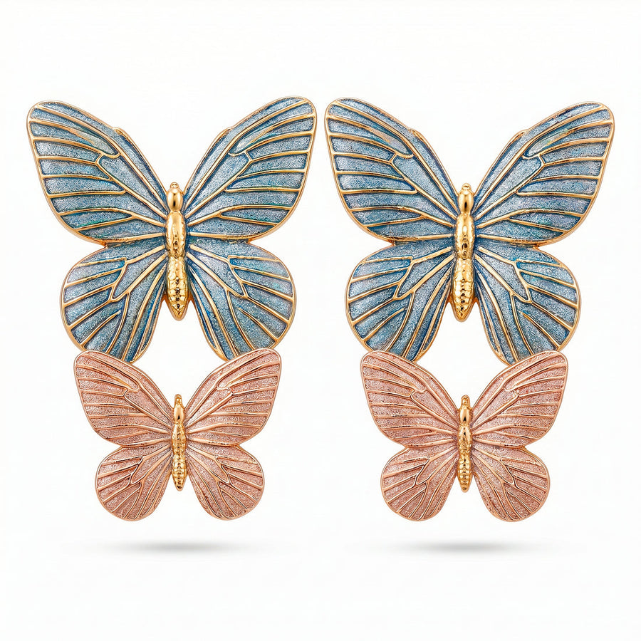 zewellsharbour Earrings Anti-Tarnish Blue and Pink Enamel Butterfly Danglers