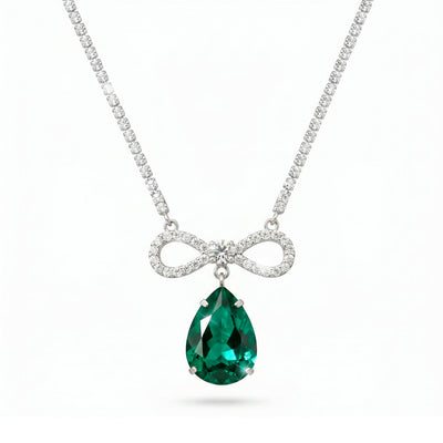 zewellsharbour Necklace Anti-Tarnish Crystal Studded INFINITY Emerald Green Pendant