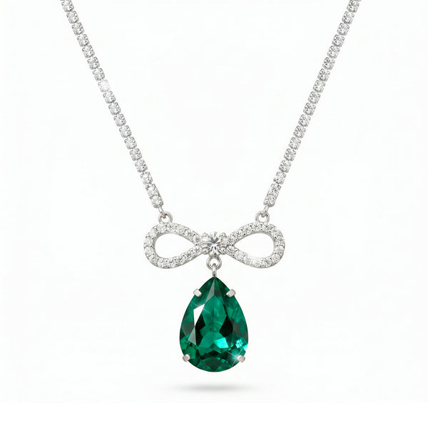 zewellsharbour Necklace Anti-Tarnish Crystal Studded INFINITY Emerald Green Pendant