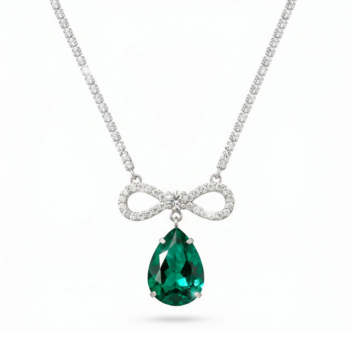 zewellsharbour Necklace Anti-Tarnish Crystal Studded INFINITY Emerald Green Pendant