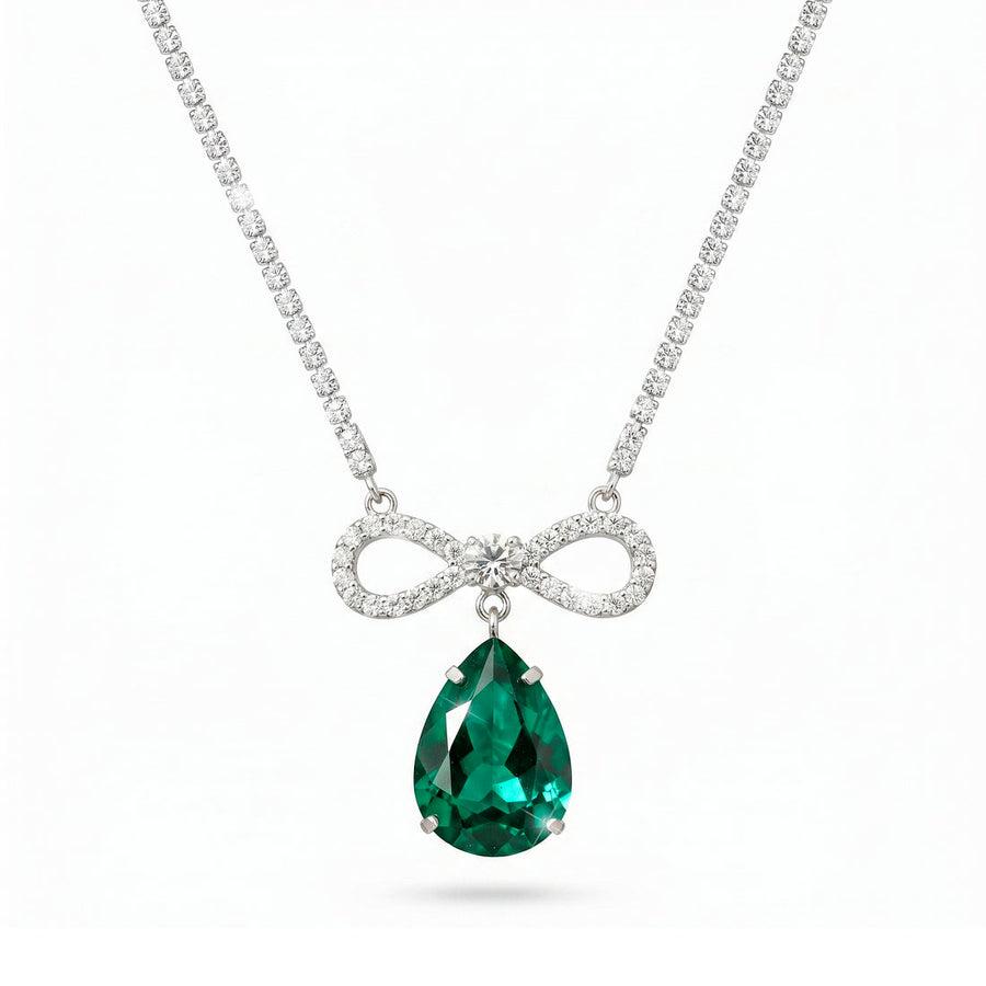 zewellsharbour Necklace Anti-Tarnish Crystal Studded INFINITY Emerald Green Pendant