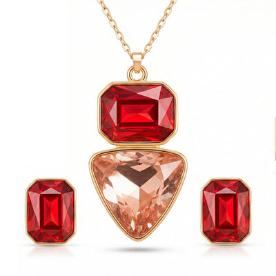 zewellsharbour Necklace Anti-Tarnish Rectangle & Triangle Pendant with Earrings