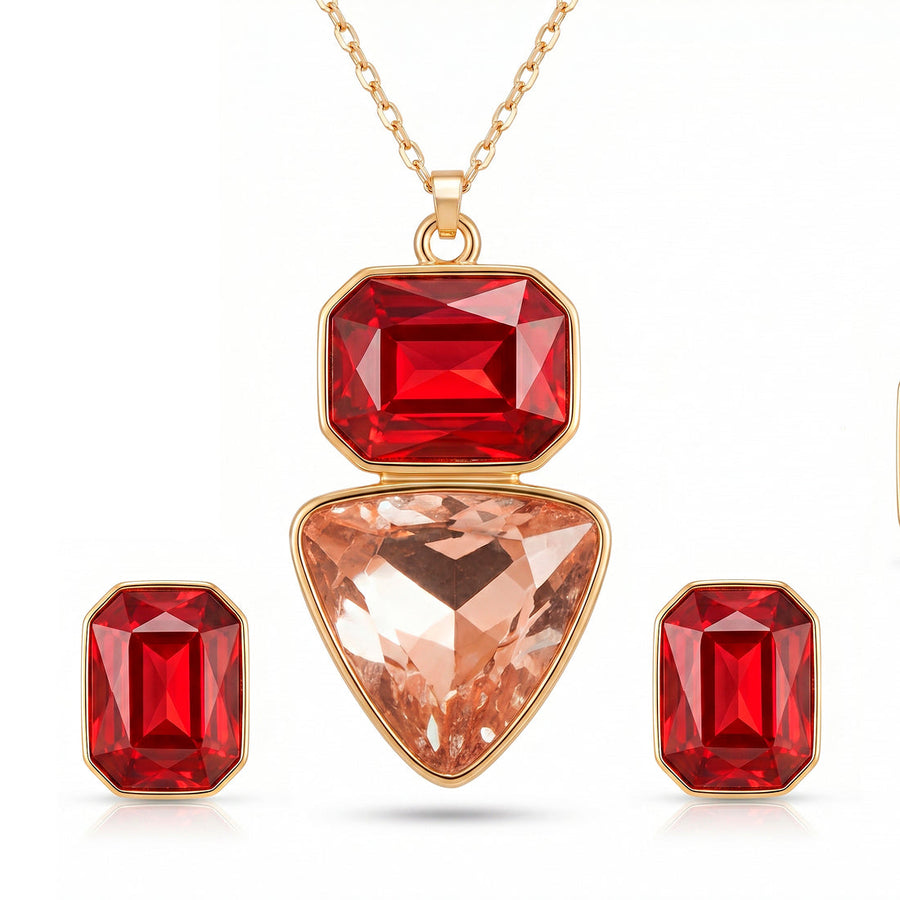 zewellsharbour Necklace Anti-Tarnish Rectangle & Triangle Pendant with Earrings