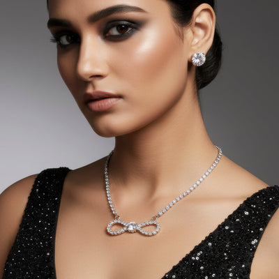 zewellsharbour Necklace Anti-Tarnish INFINITY Crystal Pendant Set with Earrings
