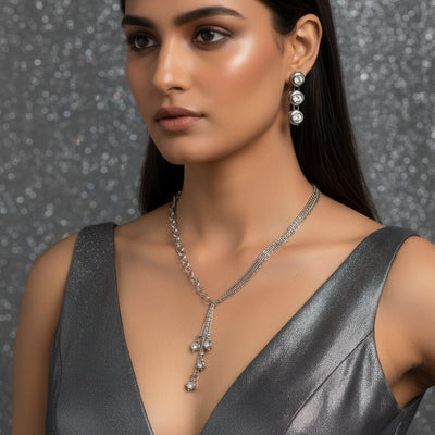 zewellsharbour Necklace Anti-Tarnish High Fashion Silver Crystal Necklace Set With Earrings