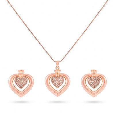 zewellsharbour Necklace Anti-Tarnish Double Studded Heart Pendant Set With Earrings