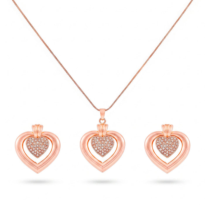 zewellsharbour Necklace Anti-Tarnish Double Studded Heart Pendant Set With Earrings