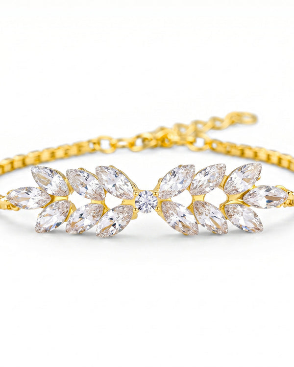 zewellsharbour Bracelet Anti-Tarnish Crystal Leafy-Style Chain (Adjustable Size)