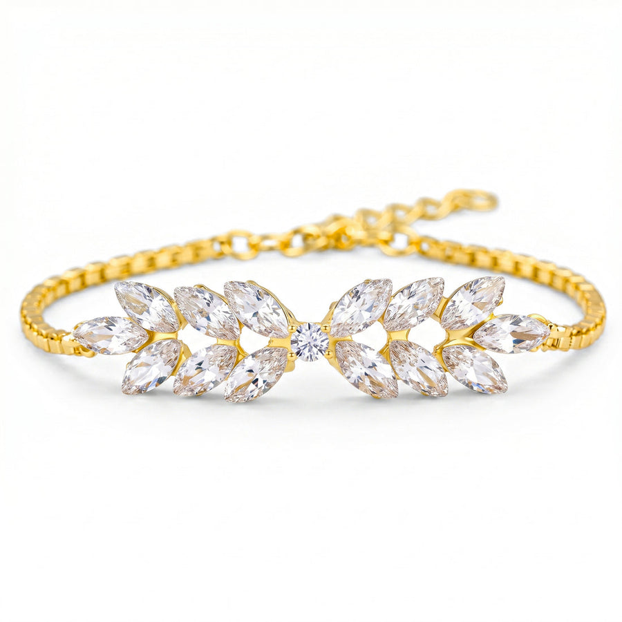 zewellsharbour Bracelet Anti-Tarnish Crystal Leafy-Style Chain (Adjustable Size)