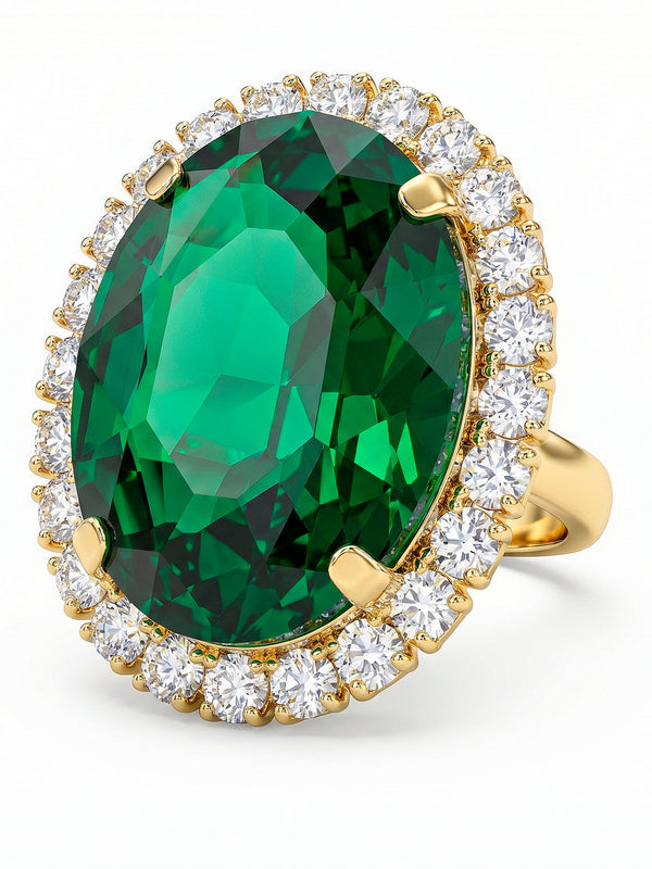 zewellsharbour Ring Anti-Tarnish Oval Crystal Cocktail (Adjustable Size)