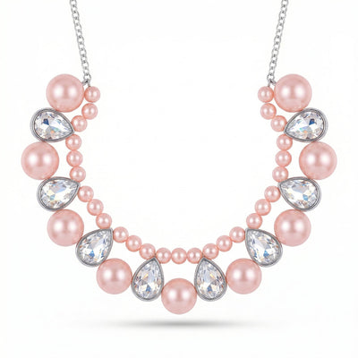 zewellsharbour Necklace Rose Pink Pearl & Crystal Statement