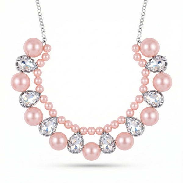 zewellsharbour Necklace Rose Pink Pearl & Crystal Statement