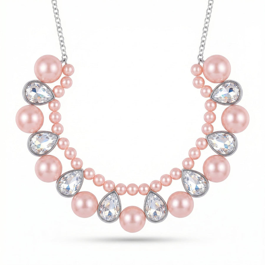 zewellsharbour Necklace Rose Pink Pearl & Crystal Statement