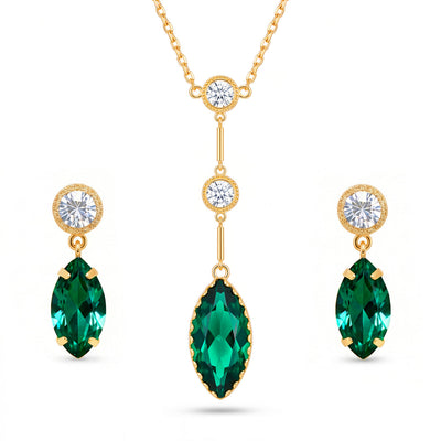 zewellsharbour Necklace Anti-Tarnish Marquise Crystal Set With Earrings