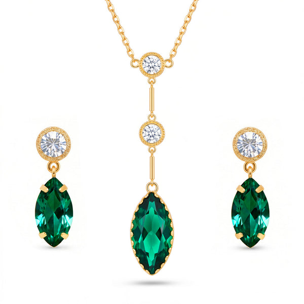 zewellsharbour Necklace Anti-Tarnish Marquise Crystal Set With Earrings