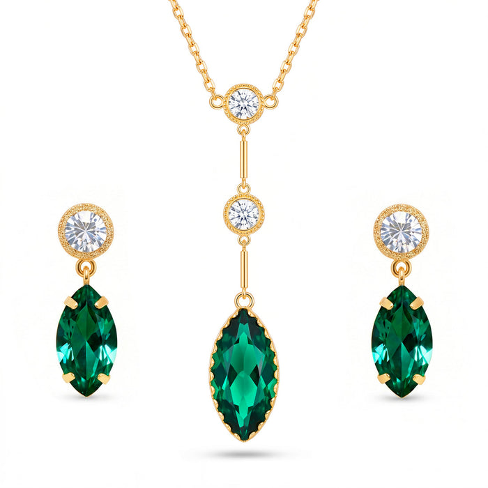 zewellsharbour Necklace Anti-Tarnish Marquise Crystal Set With Earrings