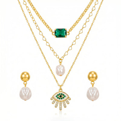 zewellsharbour Necklace Anti-Tarnish Layers Set with Earrings