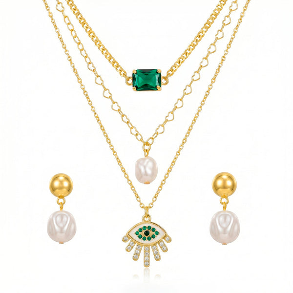zewellsharbour Necklace Anti-Tarnish Layers Set with Earrings