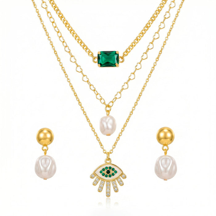zewellsharbour Necklace Anti-Tarnish Layers Set with Earrings
