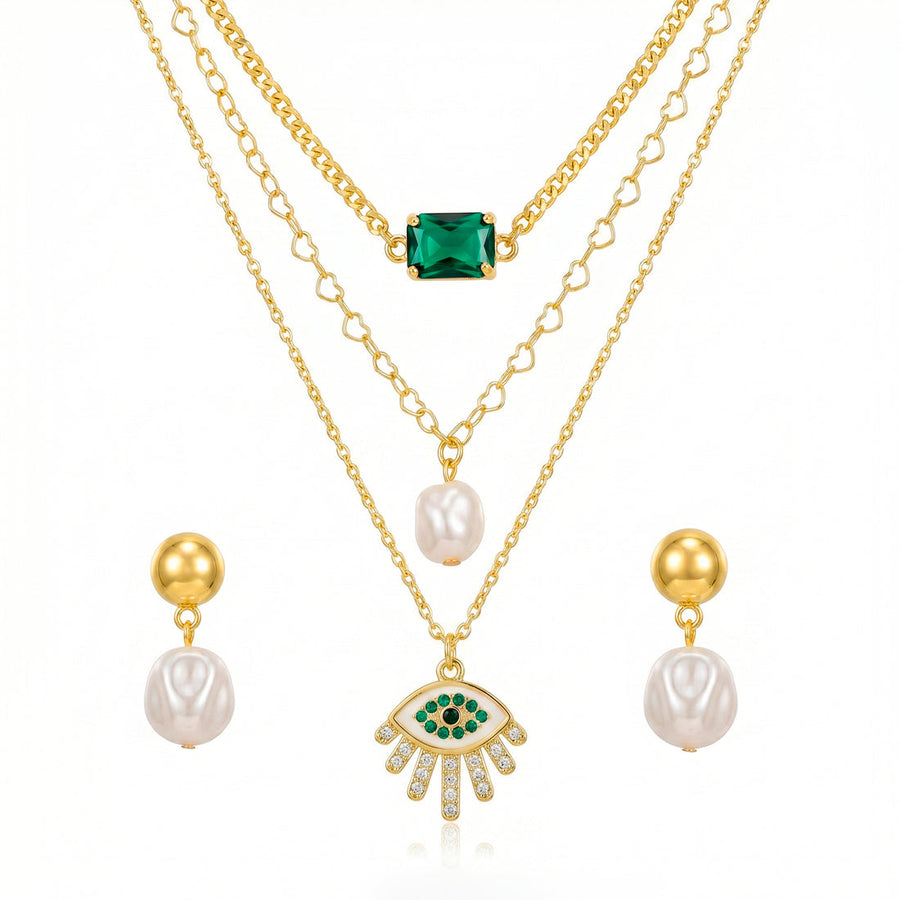 zewellsharbour Necklace Anti-Tarnish Layers Set with Earrings